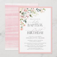 Élégante fille rose florale Baptême & 1er annivers
