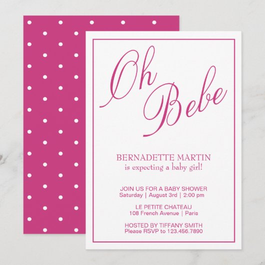 Invitation Élégante fille rose moderne Baby shower simple (Devant / Derrière)