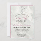 Invitation Élégante Filles rose Marbre Première Sainte Commun (Devant)