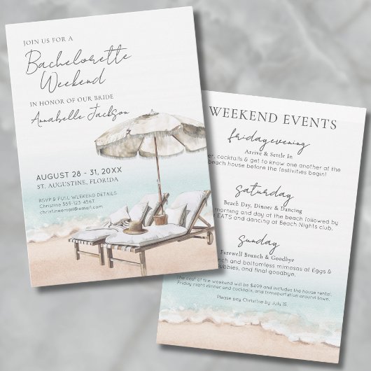 Invitation Elégante Filles Weekend Beach Bachelorette Party