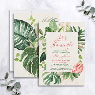 Invitation Élégante Flamingle Tropical Birthday Party