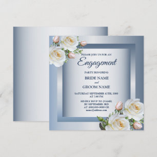 Invitation Élégante Fleur Blanche Mariage Fête Bleu Gris