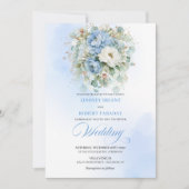 Invitation Élégante Fleur de Bleu Poussiéreux pour Mariage Nu (Devant)