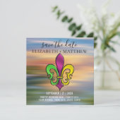 Invitation Elégante Fleur De Lis Colorée Conception Invitatio (Debout devant)