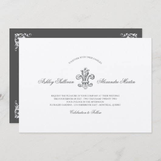 Invitation Élégante Fleur de Lis Mariage Combo (Devant / Derrière)