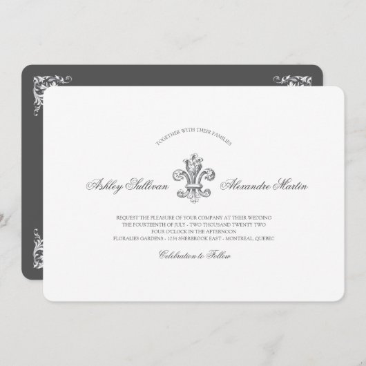 Invitation Elégante Fleur de Lis Mariage Combo 2 (Devant / Derrière)