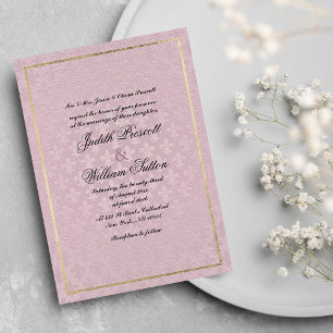 Invitation Élégante fleur de lis rose mauve mariage