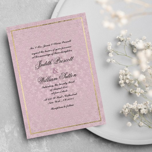 Invitation Élégante fleur de lis rose mauve mariage