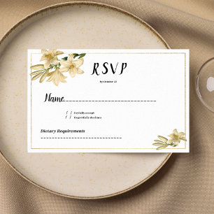 Invitation Elégante fleur de lys verte blanche or RSVP