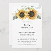 Invitation Elégante Fleur de Soleil Florale 60e fête d'annive (Devant / Derrière)