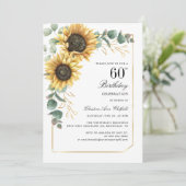 Invitation Elégante Fleur de Soleil Florale 60e fête d'annive (Debout devant)