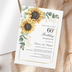 Invitation Elégante Fleur de Soleil Florale 60e fête d'annive