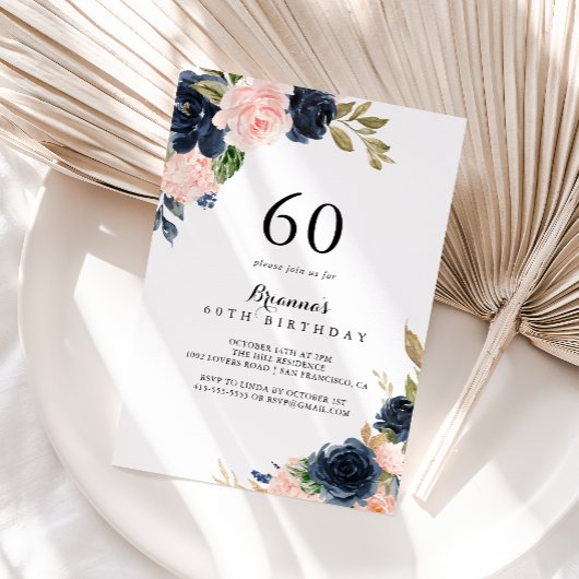 Invitation Élégante Fleur d'hiver 60e fête d'anniversaire