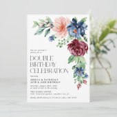 Invitation Élégante Fleur Double Anniversaire Aquarelle (Debout devant)