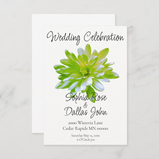 Invitation Élégante fleur florale verte douce et légère (Devant / Derrière)