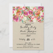 Invitation Élégante Fleur & Kraft Shabby Chic fête d'annivers (Devant)