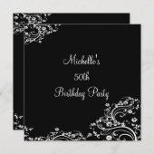 Invitation Élégante Fleur noire et blanche 50ème anniversaire (Devant / Derrière)
