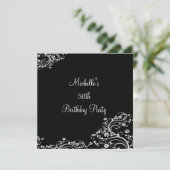 Invitation Élégante Fleur noire et blanche 50ème anniversaire (Debout devant)