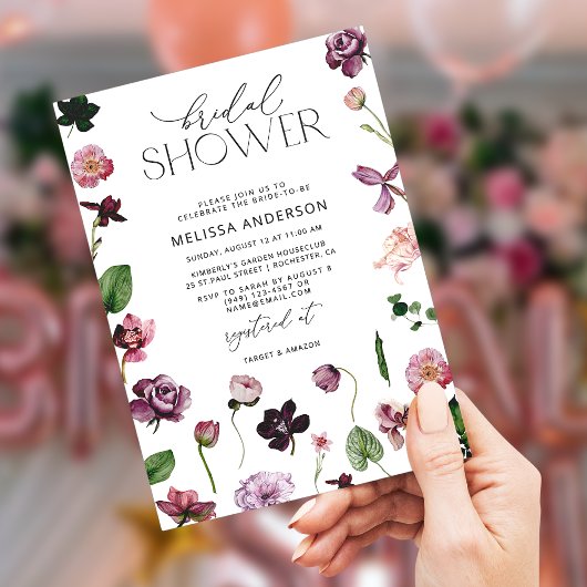 Invitation Élégante Fleur rose Lilac douche nuptia