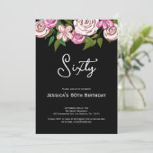 Invitation Élégante Fleur rose noire 60ème anniversaire (Debout devant)