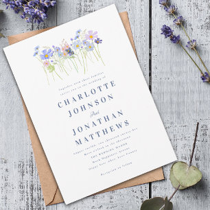 Invitation Élégante Fleur Sauvage Bleue Rose Florale Mariage