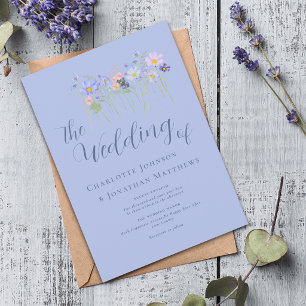 Invitation Élégante Fleur Sauvage Bohème Florale Bleue et Ros