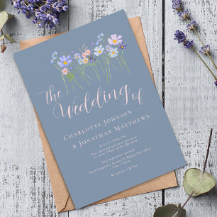 Invitation Élégante Fleur Sauvage Poussiéreuse Bleu Rose Flor
