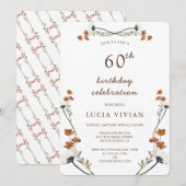 Invitation Élégante Fleur sauvage royale 60 fête d'anniversai (Devant / Derrière)