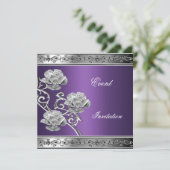 Invitation élégante fleur violet argent bijou (Debout devant)