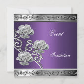 Invitation élégante fleur violet argent bijou (Devant)