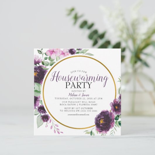 Invitation Élégante Fleur violet Fleur Faisant Chauffage (Debout devant)