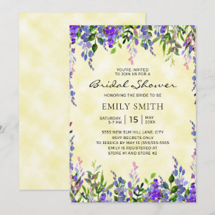 Invitation Élégante Fleur Violette Jaune pour une Mariée