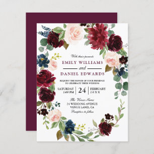 Invitation Elégante Fleur Wreath Bourgogne Red Wedding Invita