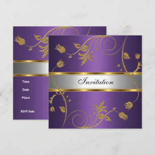 Invitation Élégante Fleurie Violet Or Argent