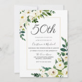 Invitation Élégante Fleurs blanches 50e anniversaire de Maria (Devant)