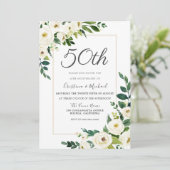 Invitation Élégante Fleurs blanches 50e anniversaire de Maria (Debout devant)