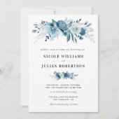 Invitation élégante fleurs bleu mariage (Devant)