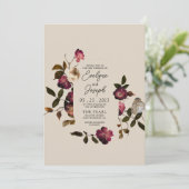 Invitation Elégante Fleurs Bourgogne Boho Chic Mariage modern (Debout devant)