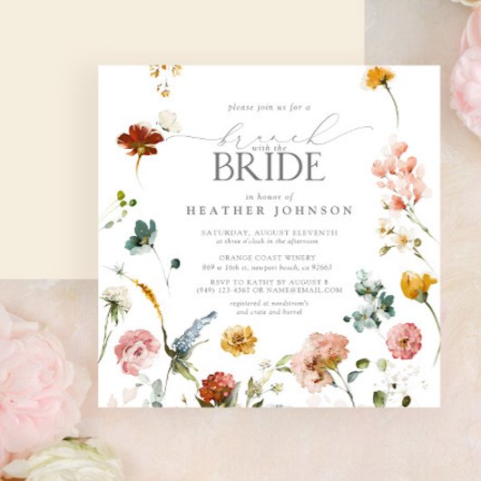 Invitation Elégante Fleurs de Jardin Aquarelle Brunch nuptial
