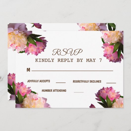 Invitation Élégante fleurs de Penoy Mariage RSVP (Devant / Derrière)