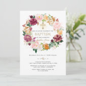 Invitation Élégante Fleurs de safran bordeaux Wreath Baptême (Debout devant)