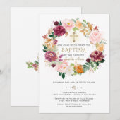 Invitation Élégante Fleurs de safran bordeaux Wreath Baptême (Devant / Derrière)