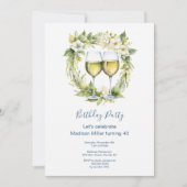 Invitation Elégante Fleurs de Vins Blancs Adultes Anniversair (Devant)