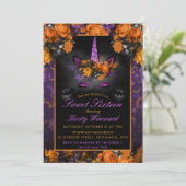 Invitation Elégante Fleurs d'Halloween Unicorn Sweet 16 (Debout devant)