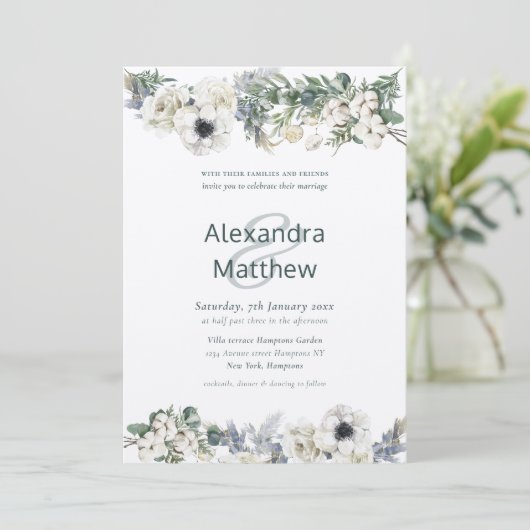 Invitation Elégante Fleurs d'hiver Mariage rustique (Debout devant)