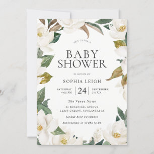 Invitation Elégante Fleurs d'or blanc garçon ou Baby shower f
