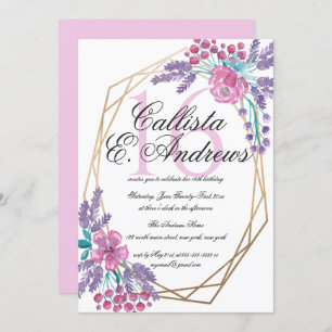 Invitation Elégante Fleurs Gold Terrarium Aquarelle Sweet 16