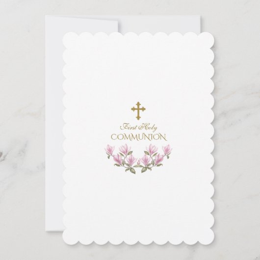 Invitation Elégante Fleurs Magnolia Or Première Communion Sai (Dos)