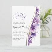 Invitation Élégante Fleurs pourpres 60e Soixante Anniversaire (Debout devant)