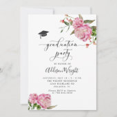 Invitation Élégante Fleurs Roses Fête de graduation (Devant)